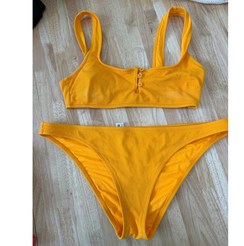 Aerie Yellow Orange Bikini XL Cheeky Bottom Medium Scoop Top